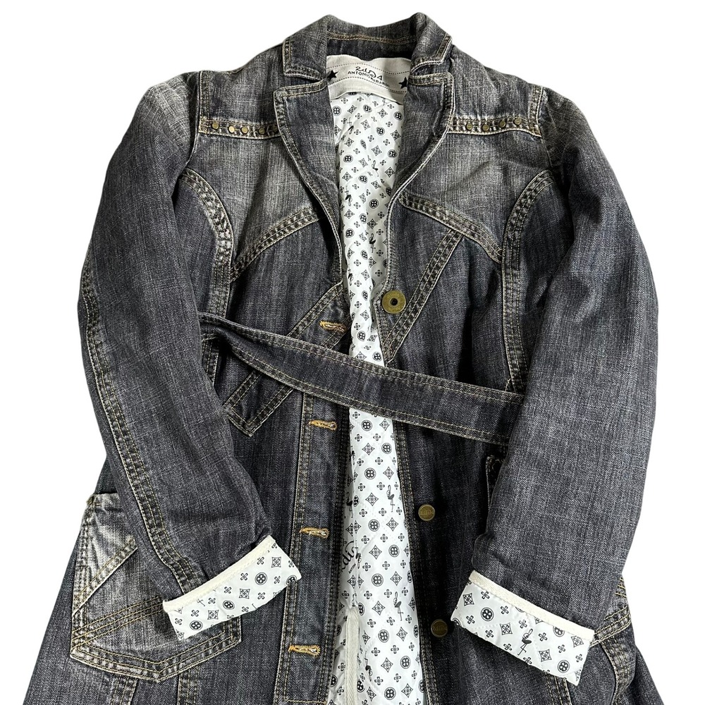 2die4 Antonio Berardi‎ Denim Long Jacket Belted Studded Women's Italy Size 27